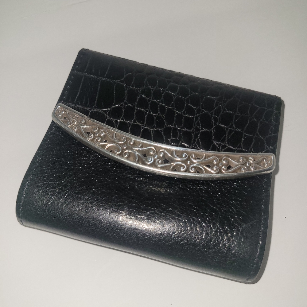 Brighton Black Leather Crocodile Embossed Wallet with Loop Fasteners for Belt - Picture 1 of 8
